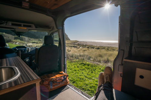 Van camping on southern oregon coast