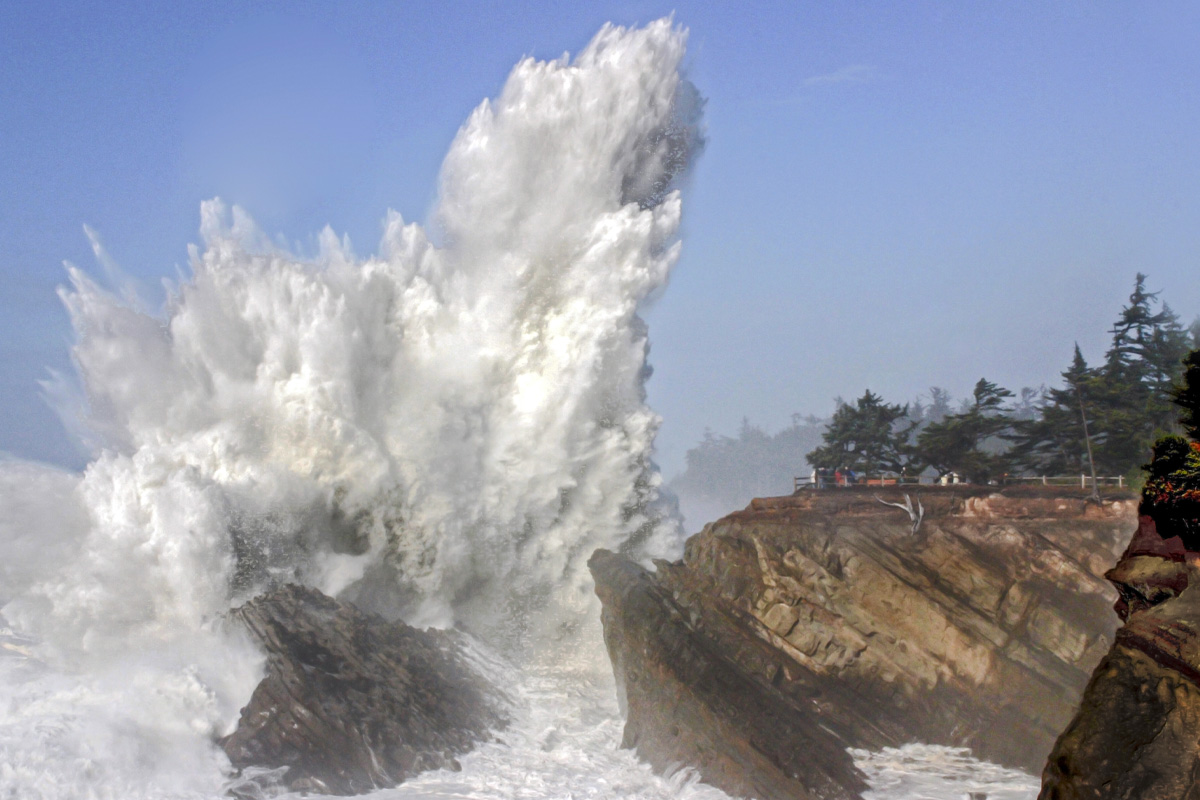 Storm waves at Shore Acres State Park in Charleston, Oregon