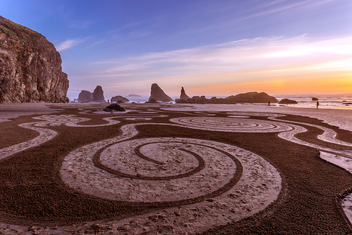 Circles in the Sand, sand art, in Bandon, Oregon