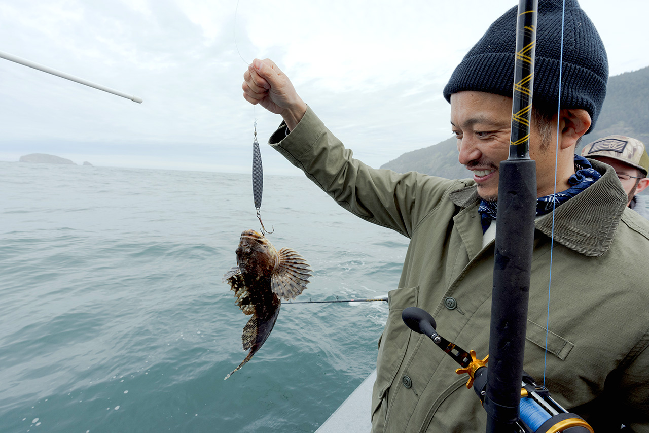 Man with Fish Deep Sea Fishing Port Orford Oregon by Snow Peak USA