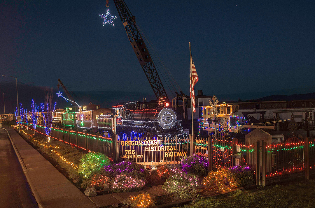 Railway Museum Holiday Lights Coos Bay Oregon waiting on Janice Approval